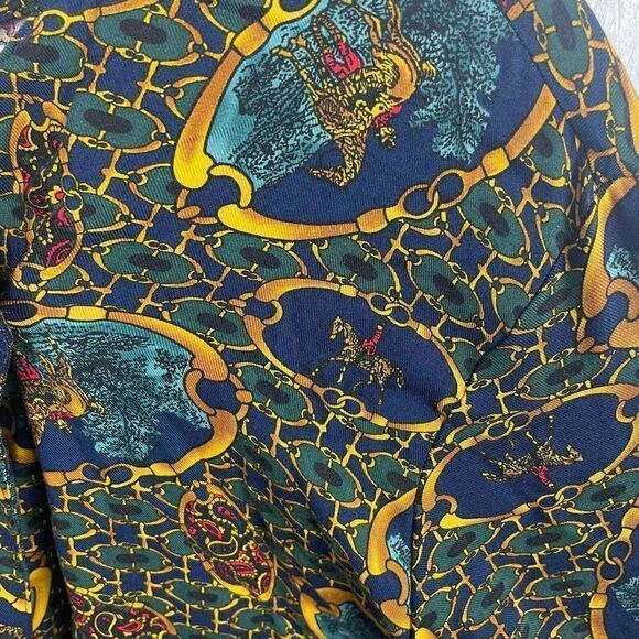 Vintage Pendleton Blue Gold Chain Link Horses 100% Rayon Size 16 Blouse - Picture 7 of 7